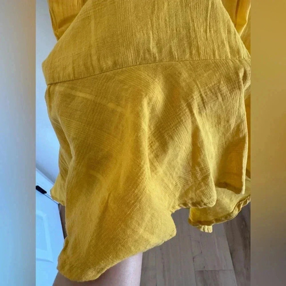 Midi Yellow Tiered Puff Sleeve Dress - V-Neck - 100% Cotton - Picture 10 of 10